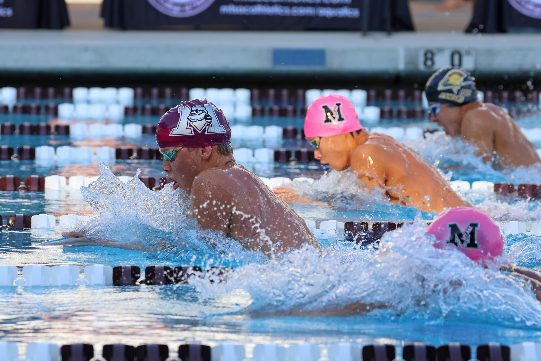 Markus Stechbuchner on his way to a win to help Mt. SAC capture the SCC men's swim team title (photo by Richard Quinton).