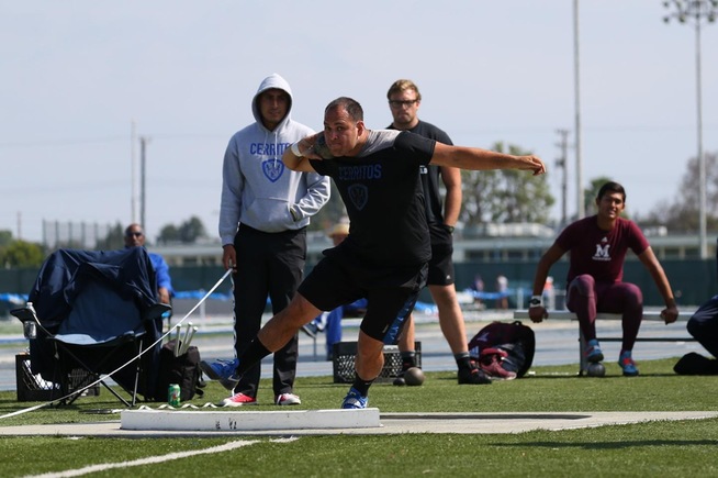 Cerritos thrower Jorge Gonzalez was a double SCC champion at the South Coast Conference Men's Track and Field Prelims/Finals held April 23 and 27 at Cerritos College.