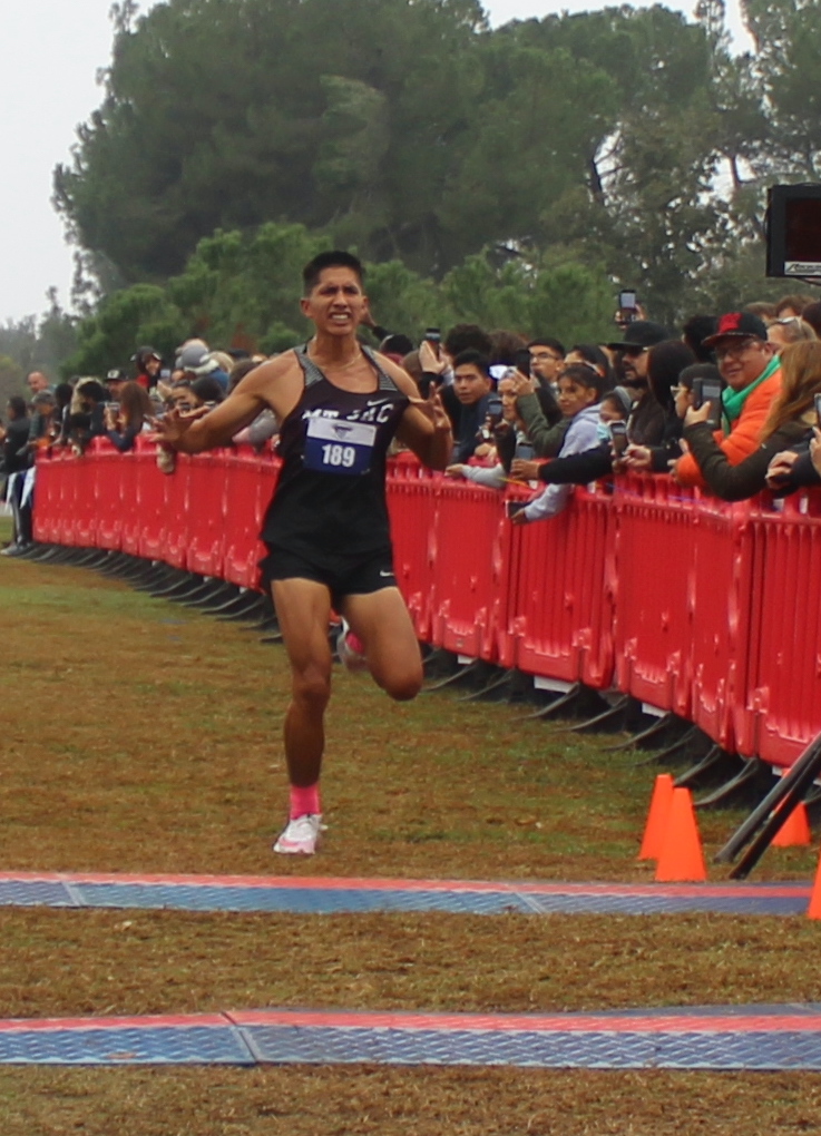 Mt. SAC's Daniel Abdala at the finish upon winning the CCCAA state title.