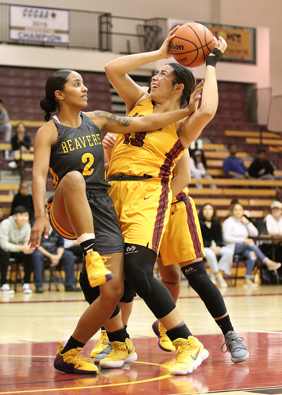 LA Trade Tech's Cheyenne McKinnie (2) in South Coast Conference action at Pasadena City College.
